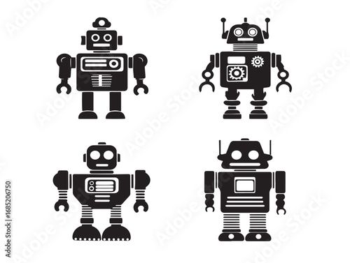 Robot Symbol Icon Collection in Futuristic Bold Silhouette Vector Illustration Design