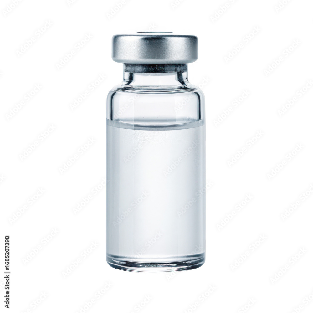 Close up of a transparent vial with medicine isolated on transparent background