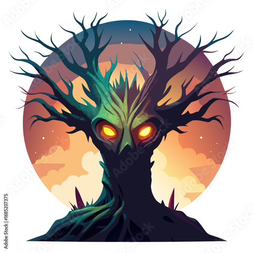Spooky twisted tree with eerie glowing element