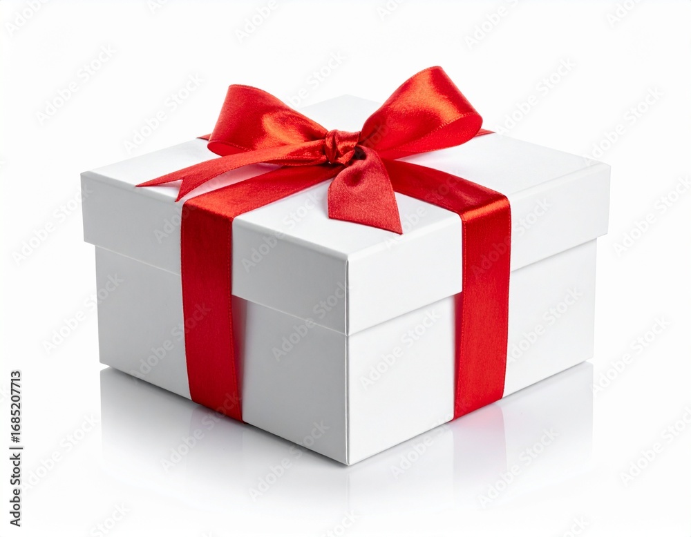 Obraz premium Gift Box with Red Ribbon – Isolated on White Background, Minimal Clean Style, Festive Mood