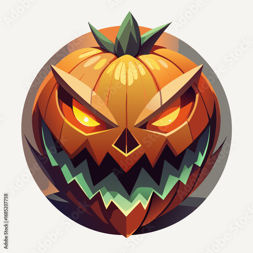 Scary jack o lantern with sharp teeth and colorful details