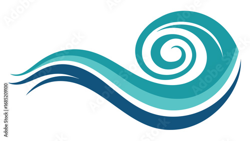 Abstract swirling wave design with multiple shades of blue and teal on vector illustration