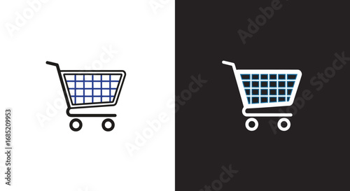 Vector illustration of shopping cart icon on white and, representing online shopping and ecommerce
