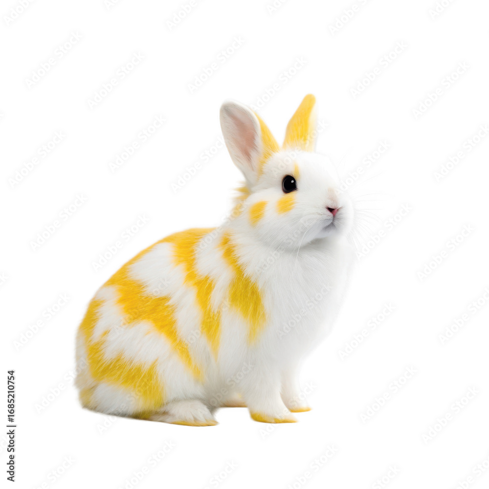 Fototapeta premium Cute white and yellow rabbit sitting isolated on transparent background