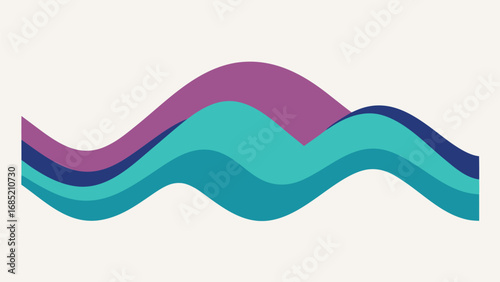 Abstract Wavy Layers of Purple Teal and Blue on Light Beige Background vector illustration