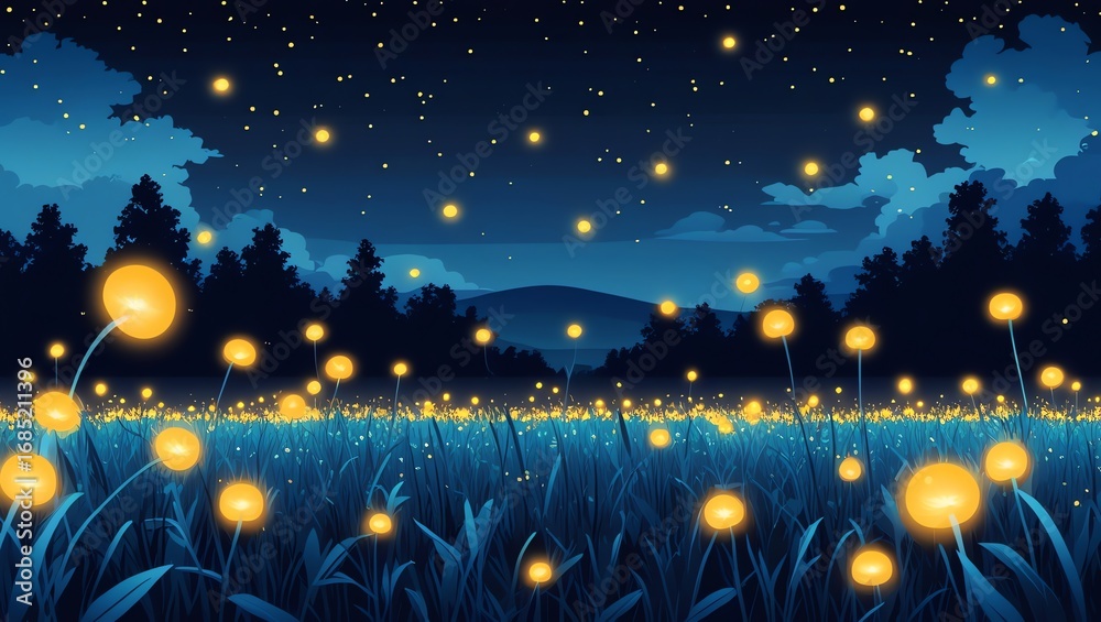 Fototapeta premium Enchanted Firefly Field at Night