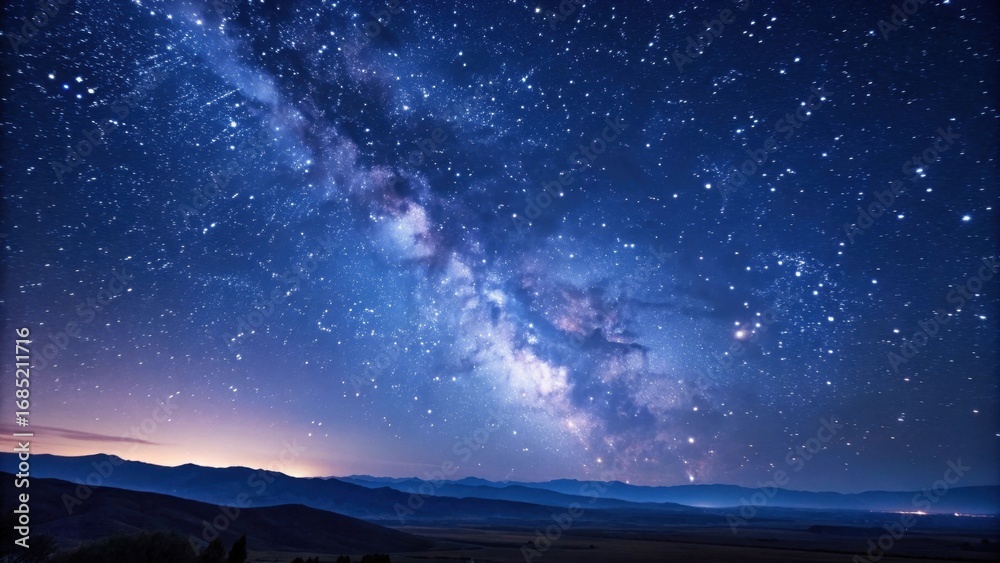 Naklejka premium Milky Way Over Mountain Landscape at Night