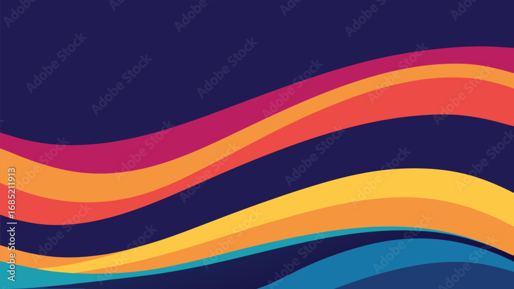 Obraz premium Abstract Wavy Lines in Warm Colors on Dark Blue Background curves