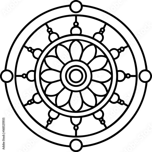 Sacred Dharma Wheel Vector Art