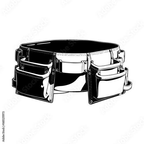 Black and white line art illustration of tool belt