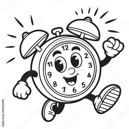 Running Alarm Clock Cartoon – Time Management Illustration with Smiling Character