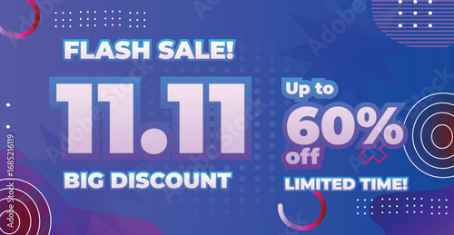 Modern Flash Sale Banner Template for 11.11 Shopping Promotion with Gradient Background