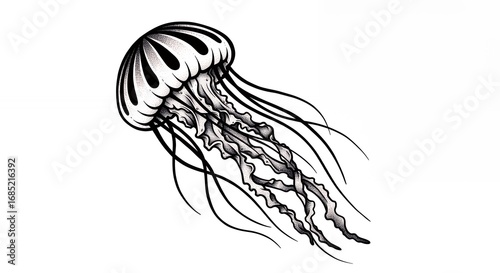 Black and white jellyfish illustration