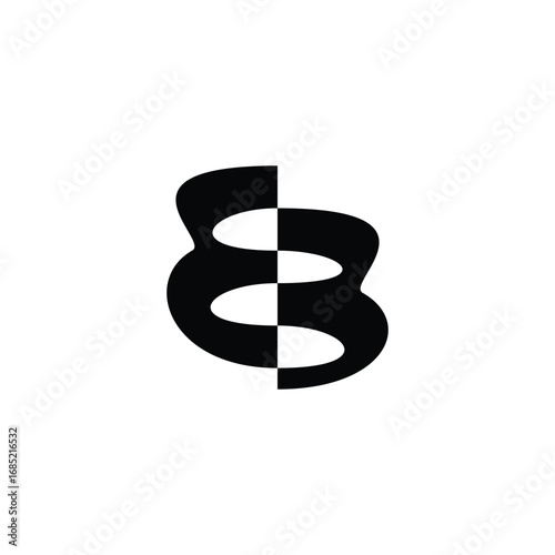 Letter E number 3, wave geometric symbol simple logo vector