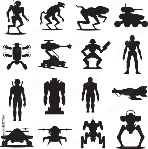 Collection Of Futuristic Robot And Sci Fi Soldier Silhouettes sci-fi cyborg