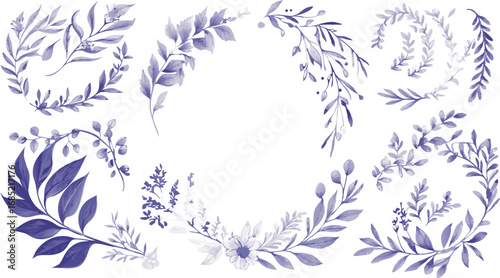 Collection of delicate watercolor botanical wreaths and floral swags in soft lavender hues