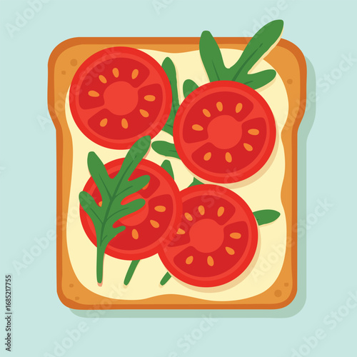 illustration of a square piece of toast topped with a creamy spread tomato