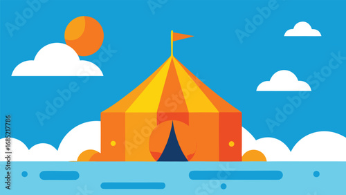 Colorful Circus Tent on a Beach Under a Sunny Sky vacation summer