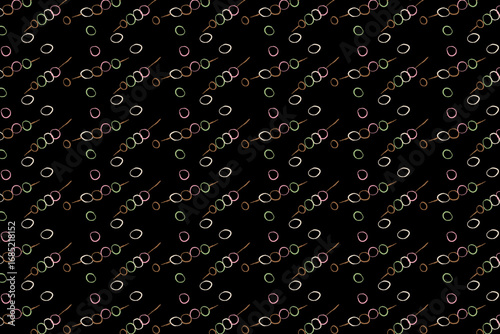 Colorful Dango Skewers Seamless Repeat pattern on black background