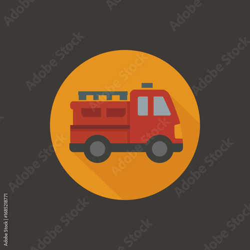 Flat Fire Truck Icon – Emergency Rescue Vehicle for Firefighting, Safety, Fire Brigade Services, and Emergency Response Vector Illustration