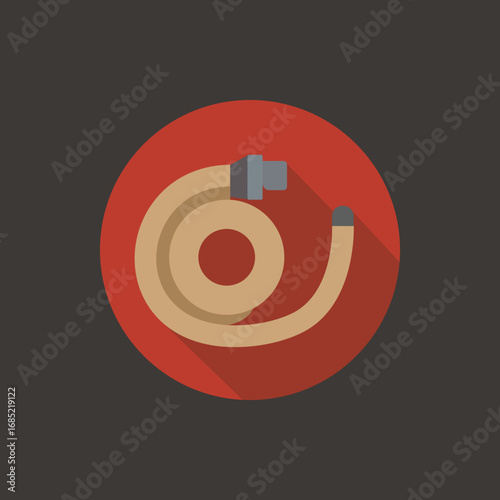 Flat Fire Hose Icon – Firefighting Equipment for Extinguishing Flames, Emergency Rescue, Fire Brigade Tools, and Fire Safety Illustration Vector Design