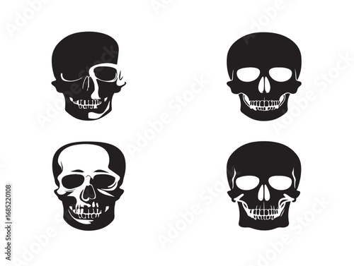Gothic Skull Icon Set in Dark Decorative Silhouette Vector Artwork Style