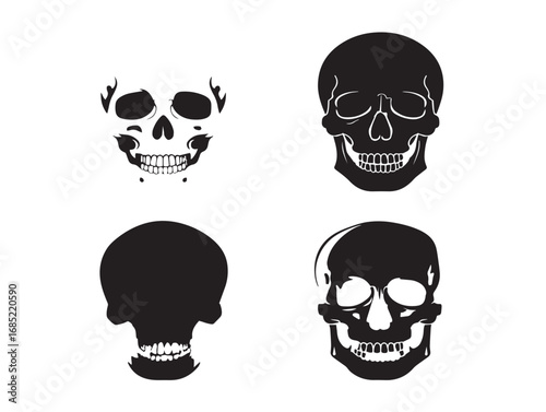 Classic Skull Icon Collection Designed in Bold Creepy Silhouette Vector Illustration