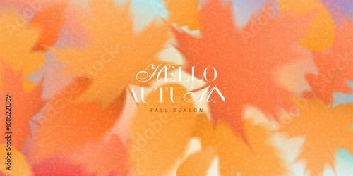 Trendy autumn gradient banner. Vector autumn background with fall foliage for decoration seasonal sale, advertising, branding, promotion, cards, social media. Modern gradient card. Fall season.