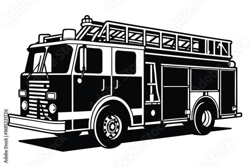 Classic fire truck illustration with ladder and equipment