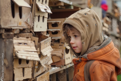 Creating cardboard beehives during outdoor activity.