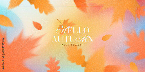Modern autumn gradient banner. Vector autumn background with fall foliage for decoration seasonal sale, advertising, branding, promotion, cards, social media. Trendy gradient card. Fall season.