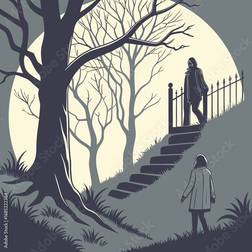 Spooky halloween themed illustration with eerie elements