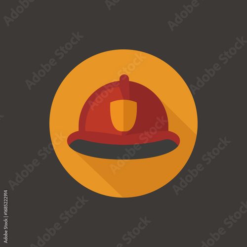 Flat Firefighter Helmet Icon – Safety Protective Gear for Firefighting, Emergency Rescue, Fire Brigade Equipment, and Fire Safety Awareness Campaigns