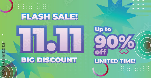Modern Flash Sale Banner Template for 11.11 Shopping Promotion with Gradient Background