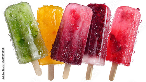 set of popsicles, isolated on transparent background. element for summer poster or background, greeting card. Sweet food, containing sugar. Refreshment during hot summer days. Different flavors.