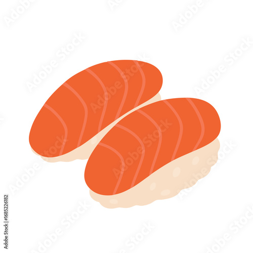 Two pieces of salmon nigiri sushi each consisting