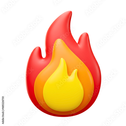 Stylized 3d rendering of a vibrant flame symbol isolated on transparent background