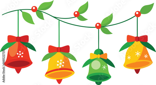 Christmas hanging bells vector design on transparent background. Christmas decoration elements
