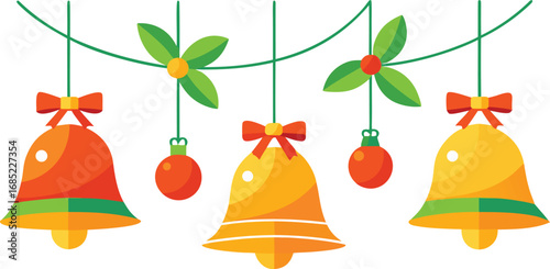Christmas hanging bells vector design on transparent background. Christmas decoration elements