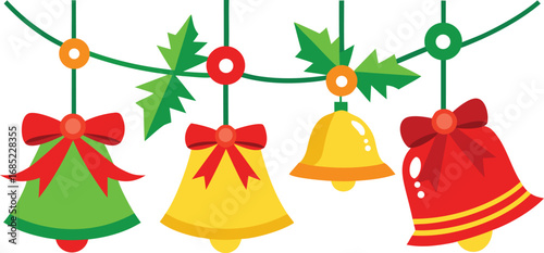 Christmas hanging bells vector design on transparent background. Christmas decoration elements