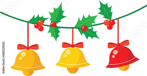 Christmas hanging bells vector design on transparent background. Christmas decoration elements