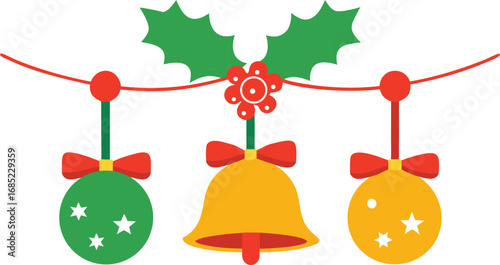 Christmas hanging bells vector design on transparent background. Christmas decoration elements