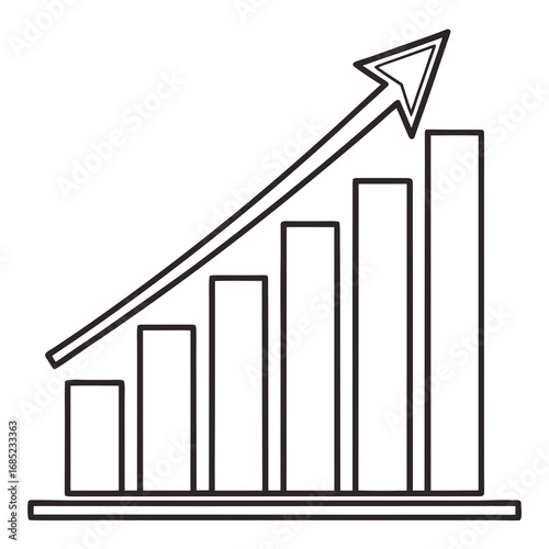 Outline of a bar graph showing increasing values with an arrow pointing upwards to represent growth created with generated ai