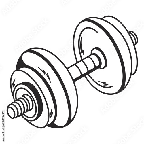 Illustration of a dumbbell with multiple weights and a textured handle on a white background art created with generated ai