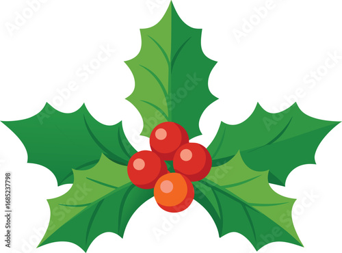 Holly berry icon. Christmas symbol berry leaves isolated on transparent background