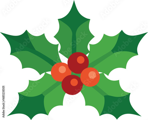 Holly berry icon. Christmas symbol berry leaves isolated on transparent background