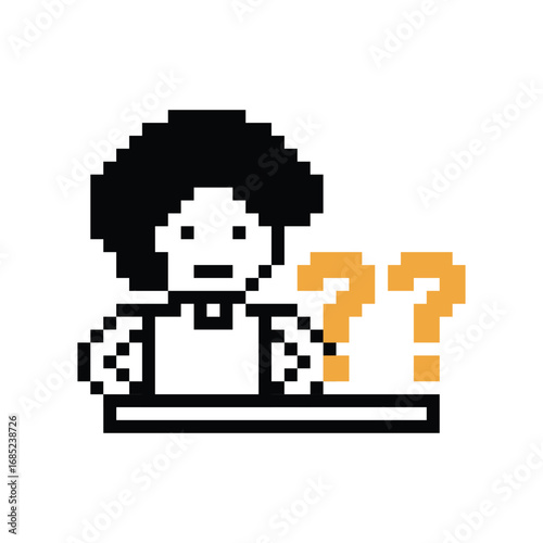 Pixel art cartoon character man cute question mark decoration 8 bit male boy confused idea question mark quiz questionnaire choose cartoon pixel game 8bit png vector.