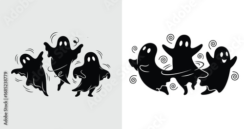 Whimsical Halloween Ghosts Silhouettes Spooky yet Playful Designs Perfect for Holiday Decorations and Festive Themed Projects