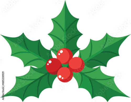 Holly berry icon. Christmas symbol berry leaves isolated on transparent background