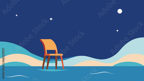 Minimalist Night Landscape With Single Chair Under Stars scene abstract
